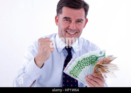 Model Release, Erfolgreicher Geschaeftsmann, 50 +, Mit Geld in der Hand - erfolgreicher Geschäftsmann mit Geld Stockfoto