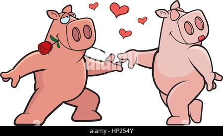 Zwei Comic-rosa Schweine in der Liebe. Stock Vektor