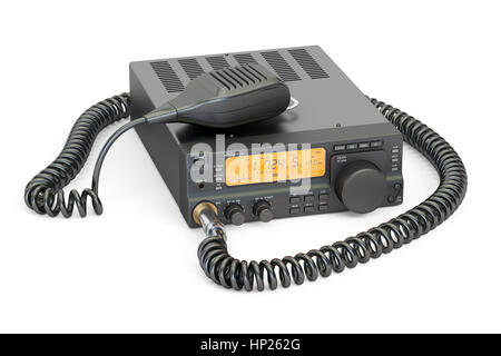 Amateurfunk-Transceiver mit PTT-Mikrofon Schalter, 3D-Rendering isolierten auf weißen Hintergrund Stockfoto