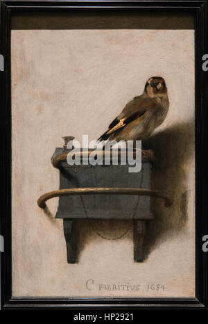 Carel Fabritius Het Putterje Stieglitz 1654 Le Chardonneret - Museum Mauritshuis den Haag Stockfoto