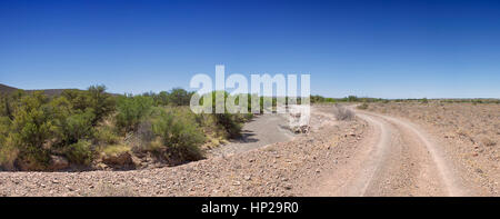 Ein trockenes Flussbett schlängelt sich durch die Savanne in Northern Cape, South Africa Stockfoto