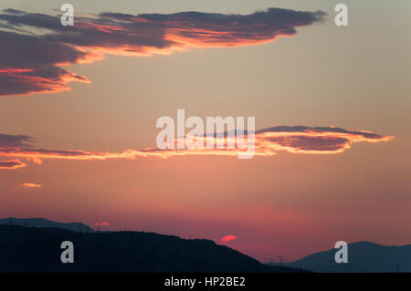 Die untergehende Sonne in Athen Stockfoto