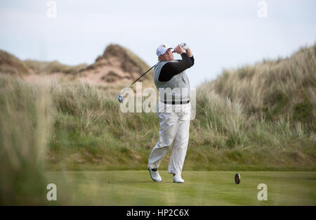 Präsident Donald Trump fotografiert im Trump International Golf Course in Aberdeen, Schottland. Stockfoto