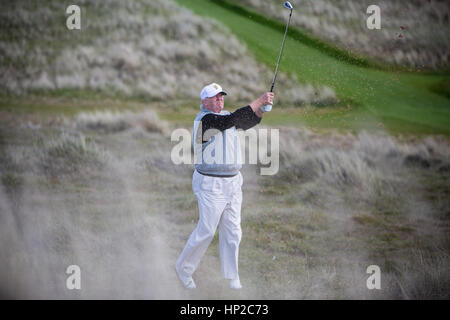 Präsident Donald Trump fotografiert im Trump International Golf Course in Aberdeen, Schottland. Stockfoto