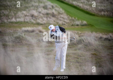 Präsident Donald Trump fotografiert im Trump International Golf Course in Aberdeen, Schottland. Stockfoto