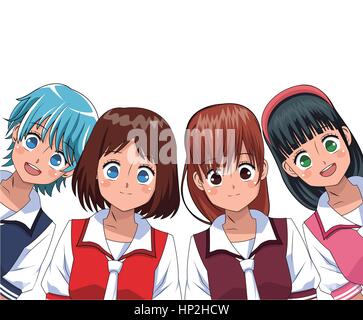 Gruppe Anime Mädchen manga Stock Vektor