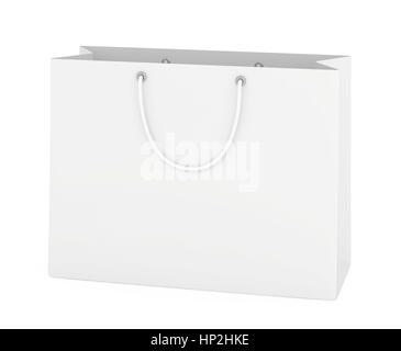 Nahaufnahme der Papiertüte auf weißem Hintergrund mit Beschneidungspfad. 3D-Rendering Stockfoto