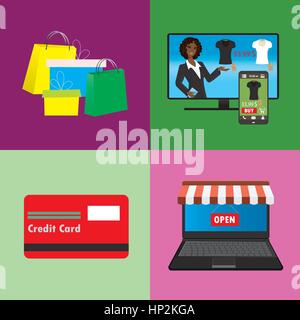 Business Konzept Reihe von Online-shopping Internetkauf, flache Vektor-illustration Stock Vektor