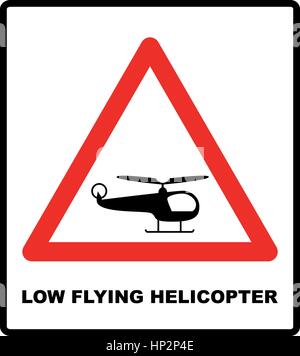 Helikopter-niedrig fliegende Flugzeuge Zeichen. Vektor-Warnsymbole in rotes Dreieck. Öffentliche banner Stock Vektor