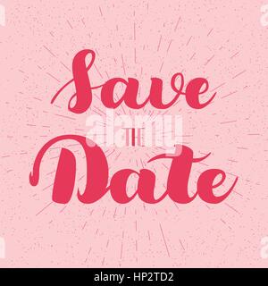 Speichern Sie die Datum-Karte. Handgezeichnete Hochzeit Kalligraphie. Moderne Bürste Kalligraphie. Handgezeichnete Schriftzug Hintergrund. Tinte-Abbildung. Auf rosa Rückseite isoliert Stock Vektor
