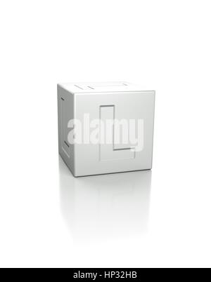 Cube mit dem Buchstaben L geprägt. Stockfoto