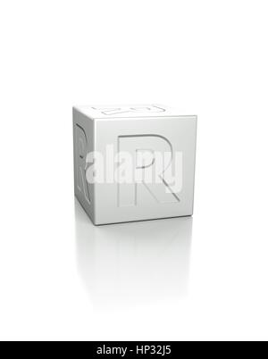 Cube mit dem Buchstaben R geprägt. Stockfoto