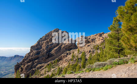 zentralen Gran Canaria im Januar, Blick vom Pozo de Las Nieves in Richtung Agujereada Felsformation Stockfoto