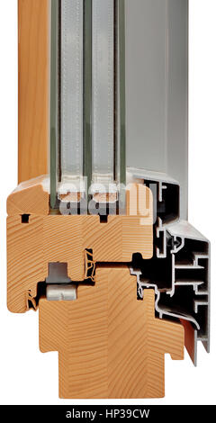 Dreifach-Isolierglas Holzfenster Kreuz Schnittprofil Stockfoto