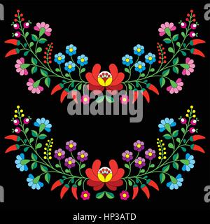 Ungarische Folklore Blumenmuster - Kalocsa Stickereien mit Blumen und Paprika.  Vektor Hintergrund - traditionelle Muster aus Ungarn isolat Stock Vektor