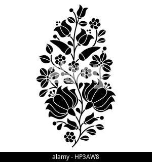 Ungarische black folk Muster - Kalocsa Stickereien mit Blumen und paprika Stock Vektor