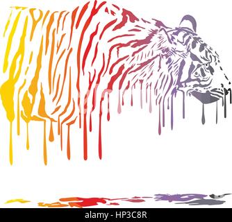 Farbigen Illustration des Tigers in abstrakte Farben schmilzt auf weißem Hintergrund Stock Vektor