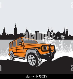 Vektor-Illustration aus Straßenauto in Überwindung von Hindernissen Stock Vektor