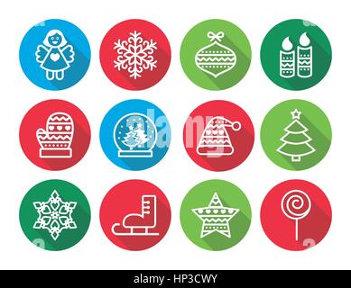 Weihnachten-flachen Design-Ikonen - Weihnachtsbaum, Engel, Schneeflocke. Vektor-Icons set für feiern Weihnachten isoliert auf weiss Stock Vektor