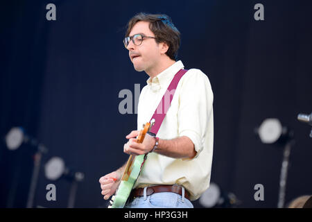 BARCELONA - 29 Mai: Immobilien (US-amerikanische Indie-Rock und Dream pop-Band) führt bei Heineken Primavera Sound Festival 2014 (PS14). Stockfoto