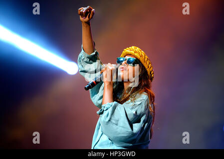 BENICASSIM, Spanien - 20 Juli: M.i.a., ein Rapper namens Mathangi Maya Arulpragasam, führt auf FIB Festival am 20. Juli 2014 in Benicassim, Spanien. Stockfoto