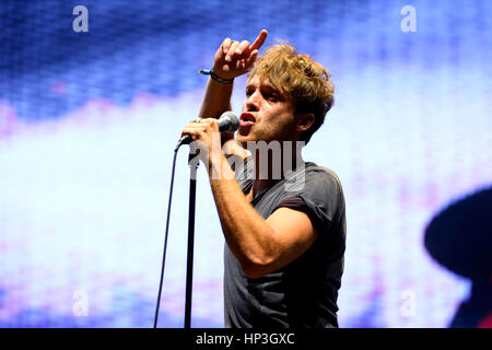 BENICASSIM, Spanien - 20 Juli: Paolo Nutini (schottischer Sänger, Songwriter und Musiker) führt auf FIB Festival am 20. Juli 2014 in Benicassim, Spanien. Stockfoto