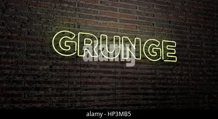 GRUNGE - realistische Leuchtreklame auf Ziegelmauer Hintergrund - 3D gerenderten Lizenzgebühren frei Bild. Einsetzbar für Online-Bannerwerbung und Direct-Mailings. Stockfoto