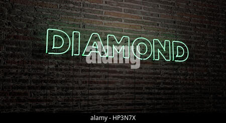 Diamant - realistische Leuchtreklame auf Ziegelmauer Hintergrund - 3D gerenderten Lizenzgebühren frei Bild. Einsetzbar für Online-Bannerwerbung und Direct-Mailings. Stockfoto