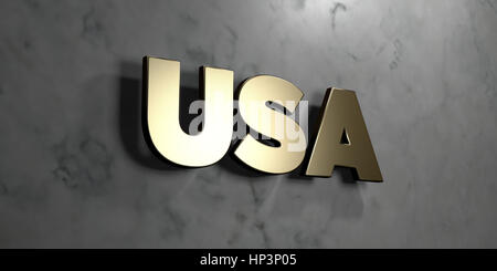 USA - Gold Zeichen an glänzenden Marmor Wand montiert - 3D gerenderten Lizenzgebühren freie stock Illustration. Dieses Bild kann für eine Website online Banner Ad o verwendet werden Stockfoto