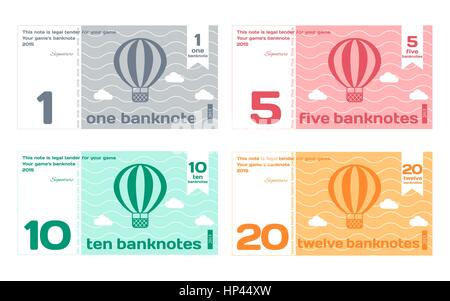 Vektor abstrakte süß Farbe Banknote Vorlagen-Set 1 im flachen Stil, Isolated on White Background Stock Vektor