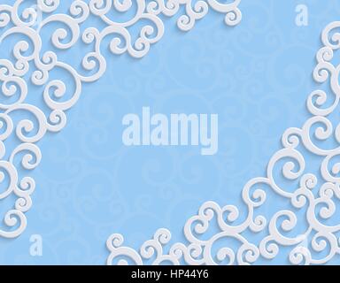 Blaue Blumen Wirbel horizontale 3D-Hintergrund mit Curl Muster für Hochzeit oder Einladung Kardinal Abstract Vector Vintage Christmas Design-Vorlage Stock Vektor