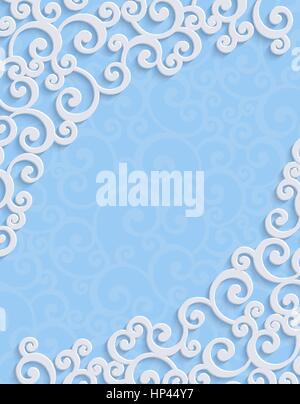 Blaue Blumen Wirbel vertikale 3D-Hintergrund mit Curl Muster für Hochzeit oder Einladung Kardinal Abstract Vector Vintage-Design-Vorlage Stock Vektor