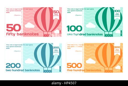 Vektor niedlich Farbe Banknoten Set 2 flache stilgerecht auf weißem Hintergrund Stock Vektor