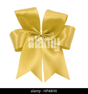 Schöne goldene Bogen aus Satinband auf weißem Hintergrund Stockfoto