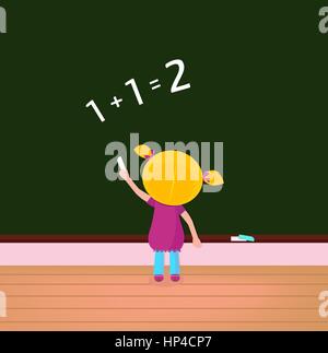 9229516 - Schule und Bildung: Mathe Mädchen Schreiben von Zahlen am schwarzen Brett. Vektor-Illustration. Stockfoto