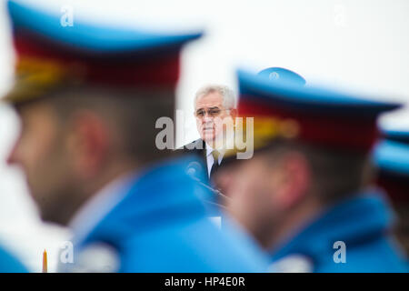 NOVI SAD, Serbien - 23. Januar 2017: Präsident der Republik Serbien, Tomislav Nikolic am 75. Gedenkfeier von Novi Sad Raid während des 2. Weltkrieges Stockfoto