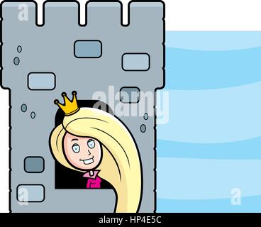 Eine glückliche Cartoon-Prinzessin in einem Schloss. Stock Vektor