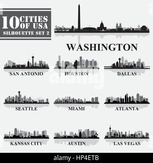 Silhouette Stadt der USA 2 gesetzt. Vektor-illustration Stock Vektor