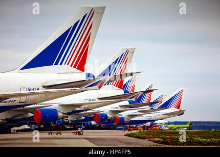 Moskau, Russland - Oktober 2012: "Transaero" Flugzeug Unternehmen auf dem internationalen Flughafen "Scheremetjewo" Stockfoto