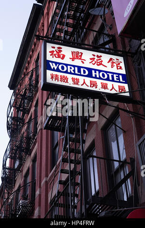 Chinatown. Hotel der Welt. Bowery St im Grand St, New York City, USA Stockfoto