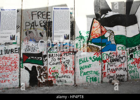 Artwork und Graffiti an Trennung Wand zwischen Israel und Palästina in Bethlehem, zentralen Westjordanland, Palästina Stockfoto