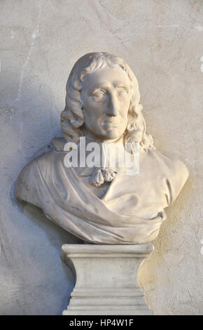 London, England, Vereinigtes Königreich. Kirche von St Giles ohne Predigten, die Barbakane. Büste von John Milton (Dichter: 1608-1674) in dieser Kirche begraben Stockfoto