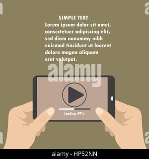Handy mit video-Player auf dem Bildschirm in der menschlichen Hand. Stock Vektor