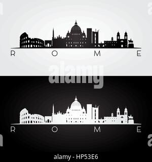 Rom Skyline und Wahrzeichen Silhouette, schwarz / weiß Design, Vektor-Illustration. Stock Vektor
