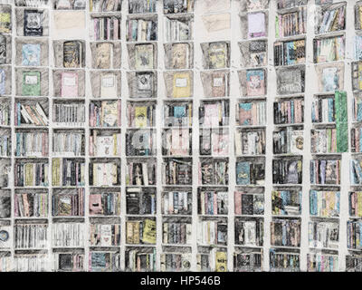Skizze der Bücher im Regal der Buchhandlung Stockfoto