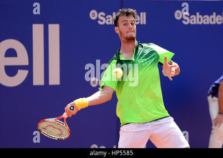 BARCELONA - 18 APR: Javier Marti (spanischer Tennisspieler) spielt bei der ATP Barcelona Open Banc Sabadell Conde de Godo-Turnier am 18. April 2015 in B Stockfoto