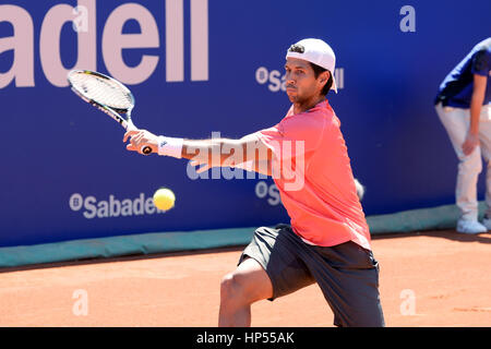 BARCELONA - 21 APR: Fernando Verdasco (spanischer Tennisspieler) spielt bei der ATP Barcelona Open Banc Sabadell Conde de Godo-Turnier am 21. April 2015 Stockfoto