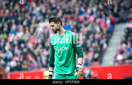 Gijón, Spanien. 18. Februar 2017. Ivan Cuellar (Torwart, Sporting Gijon) während des Fußballspiels der 23. Runde der Saison 2016/2017 der spanischen Liga "La Liga" zwischen Real Sporting de Gijon und Atletico de Madrid im Molinón Stadion am 18. Februar 2016 in Gijon, Spanien. © David Gato/Alamy Live-Nachrichten Stockfoto