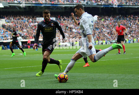 Madrid, Spanien. 18. Februar 2017. Cristiano Ronaldo. La Liga Santander-match zwischen Real Madrid und Espanyol Barcelona. Santiago-Bernabéu-Stadion, Madrid, Spanien. 18. Februar 2017. Bildnachweis: VWPics/Alamy Live-Nachrichten Stockfoto