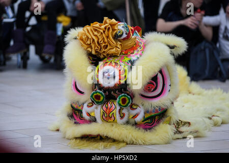 Birmingham, Vereinigtes Königreich. 19. Februar 2017. Fünf britische Lion Dance-Mannschaften, die zu der ersten Resorts World Birmingham Löwentanz champions 2017 Credit: Steven Reh/Alamy Live News Stockfoto